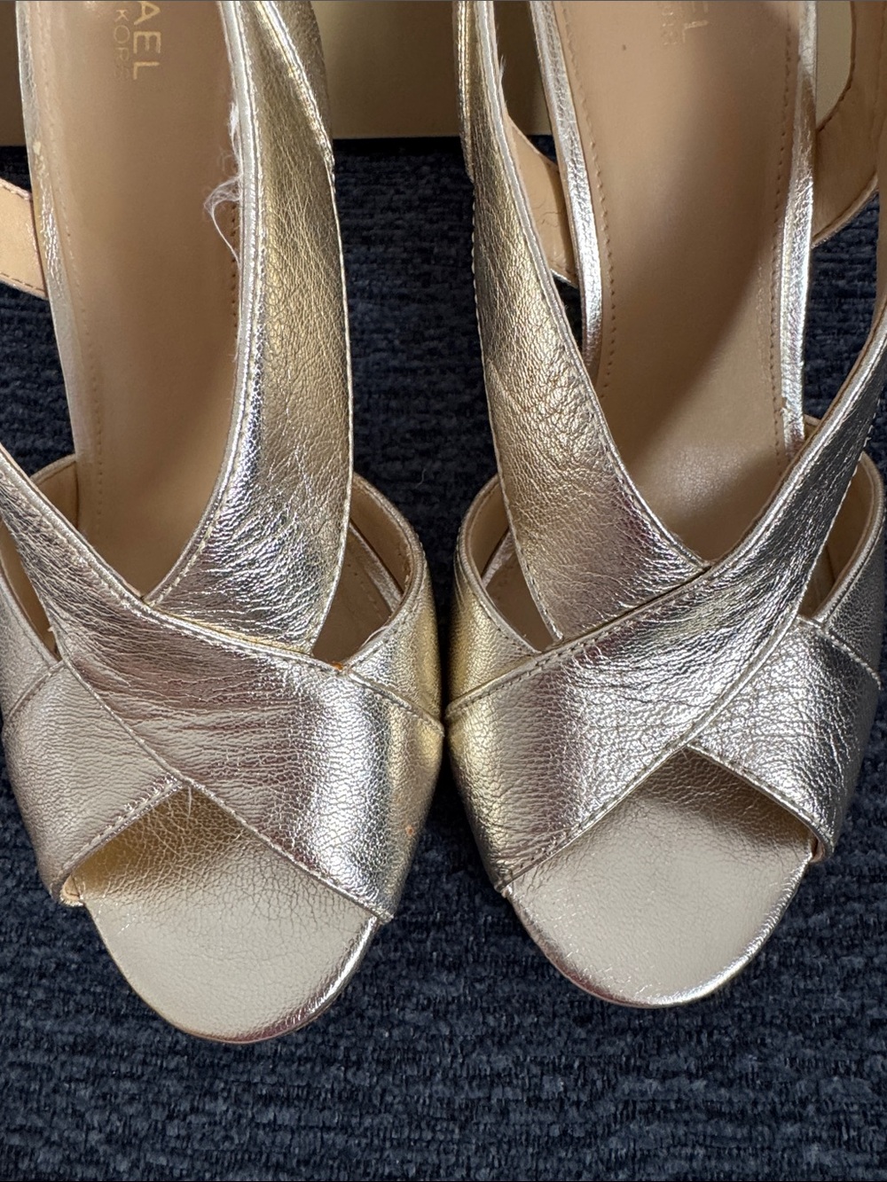 Michael Kors Metallic Gold Crisscross Peep-Toe Slingback Heels - Picture 5 of 8